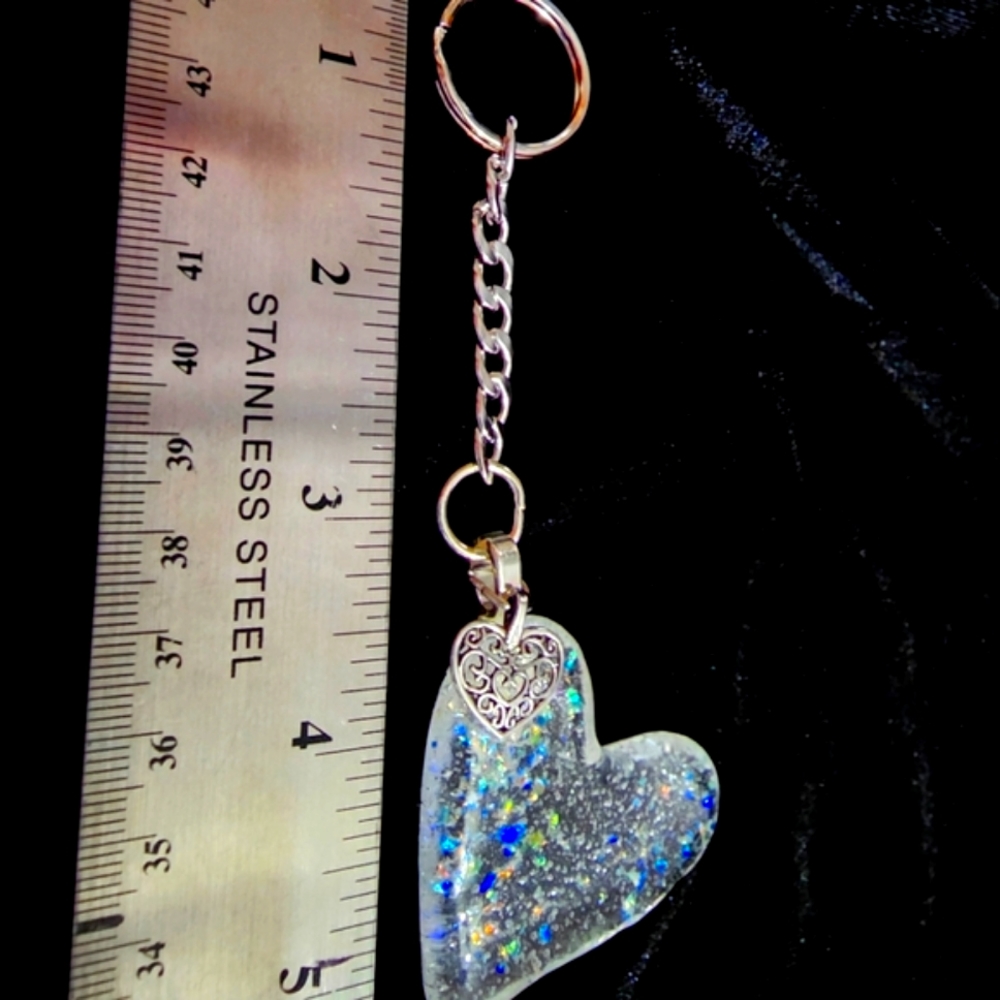 Stained Glass Sparkle Heart Key Chain with Heart Charm - Picture 2 of 4